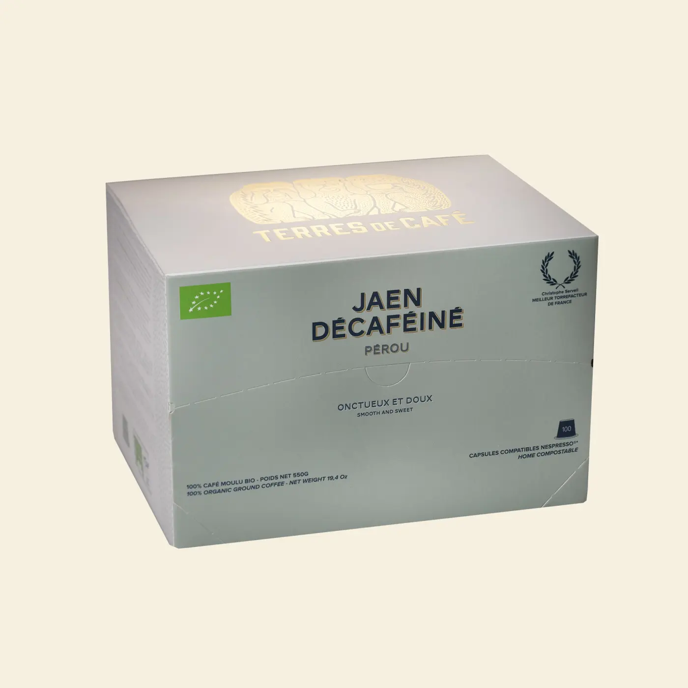 café de spécialité Terres de café - Capsules Home-Compostable Jaen décaféiné Bio x 100