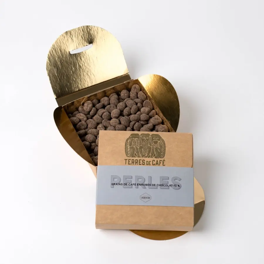 Cacao de spécialité | Perles - Boîte grains de café enrobés de chocolat 70% | Vente en Ligne